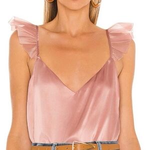 Cami NYC Kat Cami Cameo Blush Ruffle Sleeve Camisole Silk Revolve